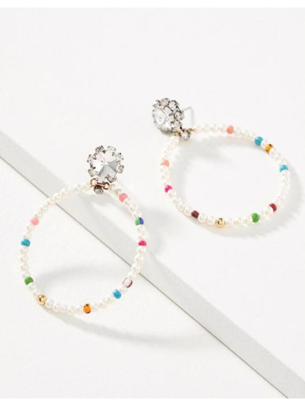 Anthropologie Leigh Hooped Post Earrings Pearl